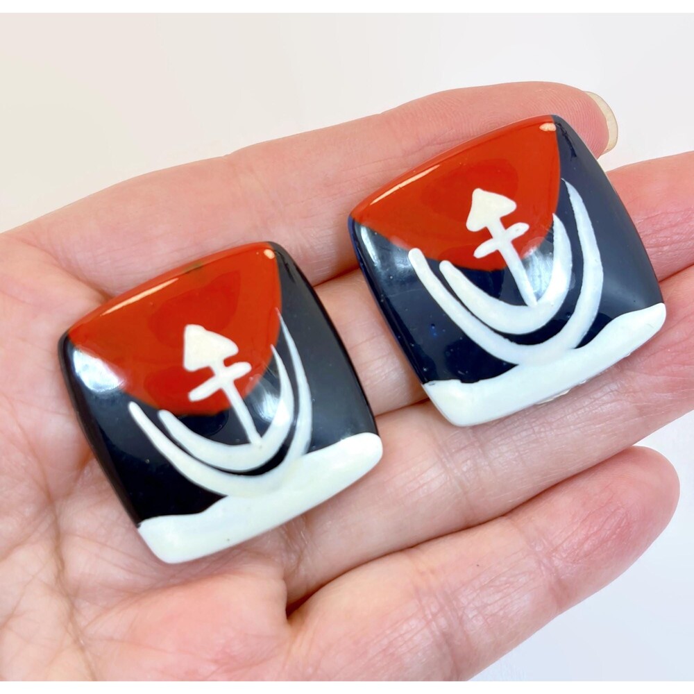 Vintage Nautical Earrings, Red, White, Blue, 1980s, Anchor, Retro